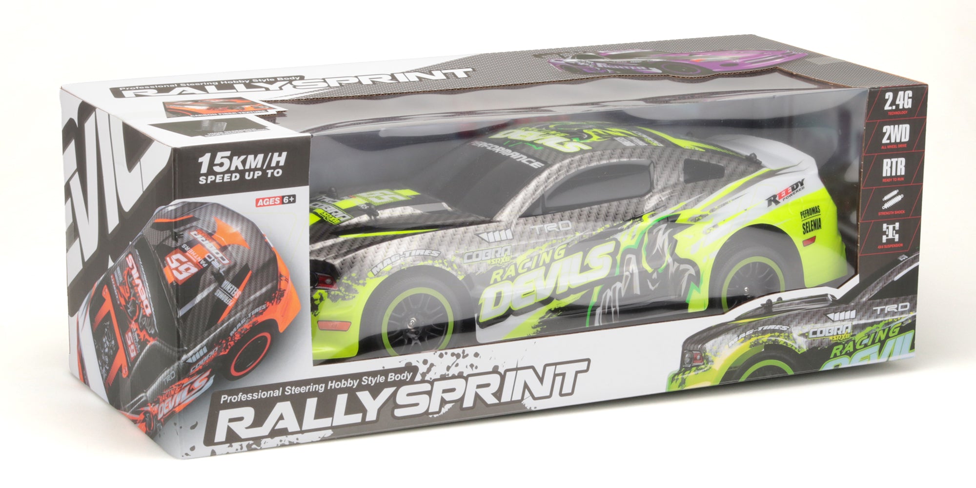 Emballage til Xtreme Racer Rally Sprint med neongrøn bil