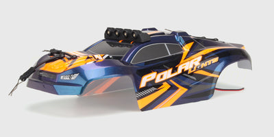 Gennemsigtigt Hurricane XL karosseri i plast til fjernstyret bil vist på hvid baggrund.