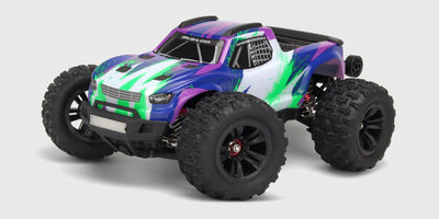 Sort HyperGo Brushless monstertruck i skala 1:16 med store offroad-hjul og solidt chassis til fjernstyret kørsel.