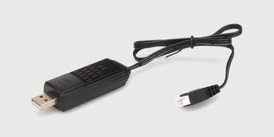 Sort HyperGo USB ladekabel til 2S LiPo batterier med hvidt balance-stik til fjernstyrede biler.