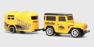 Gul Mini RC Car Land Cruiser med gul campingtrailer