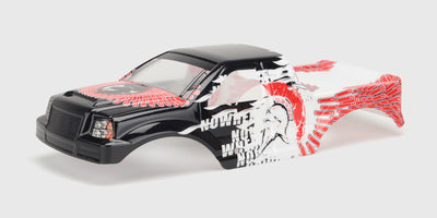 Hvidt Quakeshock Body karrosseri med blå og sorte detaljer til fjernstyret monster truck.