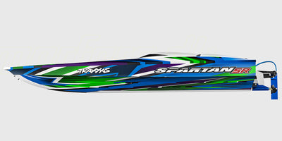 Nærbillede af vandkølet Velineon 540XL børsteløs motor i en Traxxas Spartan SR speedbåd.