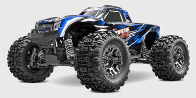 Rød Traxxas Stampede 4x4 VXL monster truck med Sledgehammer dæk og robust chassis til offroad kørsel.