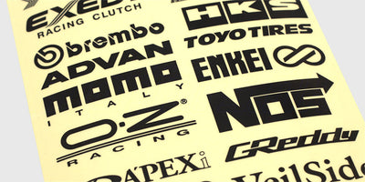 Sæt med store sorte Bigz logo-klistermærker til styling af fjernstyrede biler.