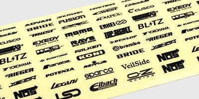 Ark med sorte Smallz logo klistermærker til styling af fjernstyrede biler og tilbehør.